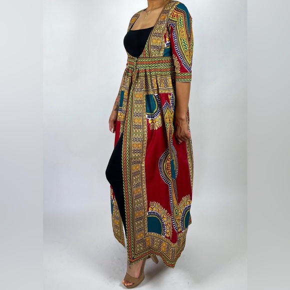 Red Multicolor African Print Ankara Handmade Maxi Duster - Picture 3 of 5